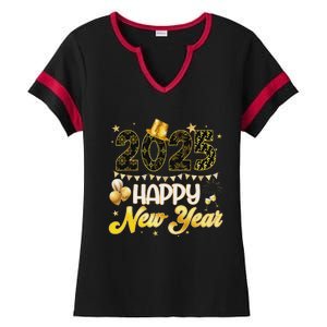 Happy New Year Party 2025 Ballon Family Matching Ladies Halftime Notch Neck Tee