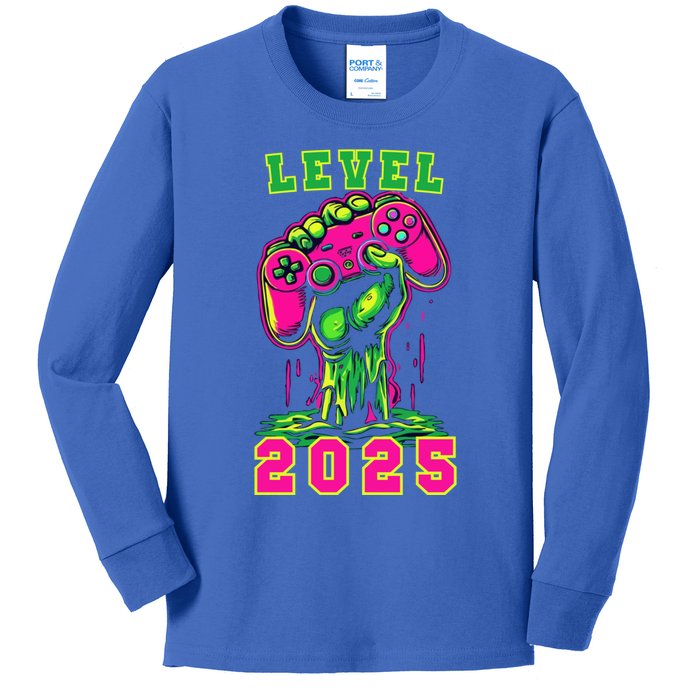 Happy New Year Level 2025 New Years Gaming Colorful Retro Cool Gift Kids Long Sleeve Shirt