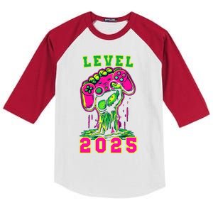 Happy New Year Level 2025 New Years Gaming Colorful Retro Cool Gift Kids Colorblock Raglan Jersey