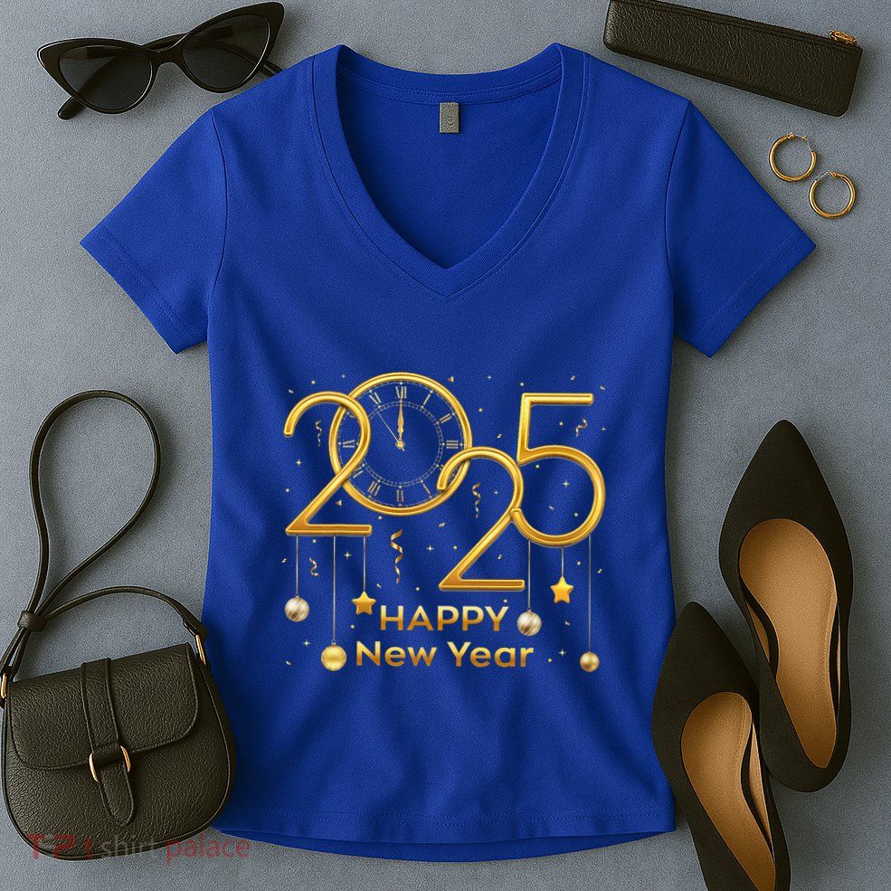 Happy New Year Party 2025 Family Matching Fireworks Women's V-Neck T-Shirt