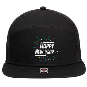 Happy New Year Fireworks Gift Funny Gift 7 Panel Mesh Trucker Snapback Hat