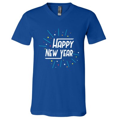 Happy New Year Fireworks Gift Funny Gift V-Neck T-Shirt