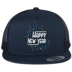 Happy New Year Fireworks Gift Funny Gift Flat Bill Trucker Hat