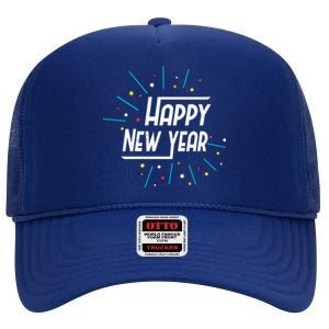 Happy New Year Fireworks Gift Funny Gift High Crown Mesh Back Trucker Hat