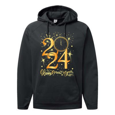 Happy New Year Fireworks New Years Eve Party Supplies 2024 Performance Fleece Hoodie