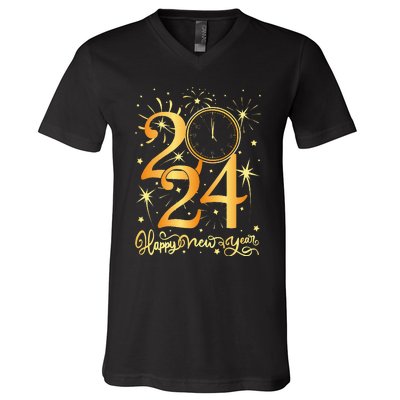 Happy New Year Fireworks New Years Eve Party Supplies 2024 V-Neck T-Shirt