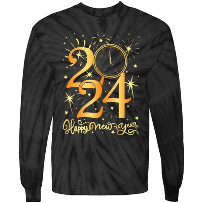 Happy New Year Fireworks New Years Eve Party Supplies 2024 Tie-Dye Long Sleeve Shirt