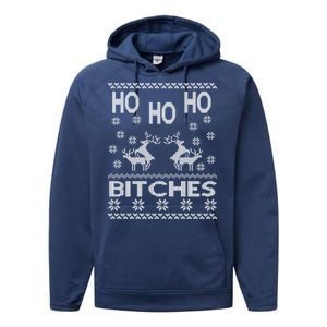 Ho Ho Ho Bitches X-Mas Ugly Christmas Performance Fleece Hoodie