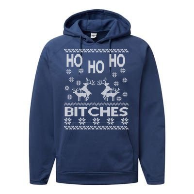 Ho Ho Ho Bitches X-Mas Ugly Christmas Performance Fleece Hoodie