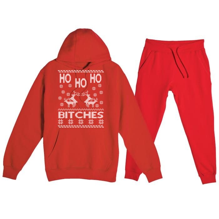 Ho Ho Ho Bitches X-Mas Ugly Christmas Premium Hooded Sweatsuit Set