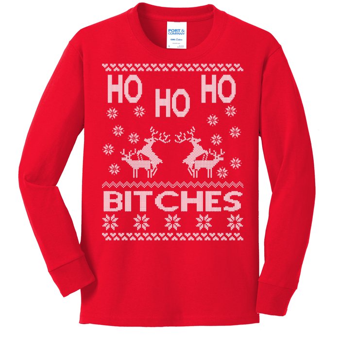 Ho Ho Ho Bitches X-Mas Ugly Christmas Kids Long Sleeve Shirt