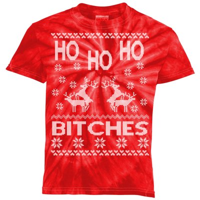 Ho Ho Ho Bitches X-Mas Ugly Christmas Kids Tie-Dye T-Shirt