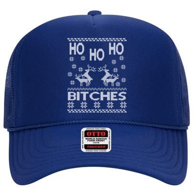 Ho Ho Ho Bitches X-Mas Ugly Christmas High Crown Mesh Back Trucker Hat