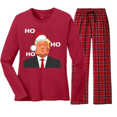 Ho Ho Ho Donald Trump Women's Long Sleeve Flannel Pajama Set 