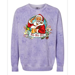 Ho-Ho-Ho Drinking Smoking Santa Claus Christmas Colorblast Crewneck Sweatshirt