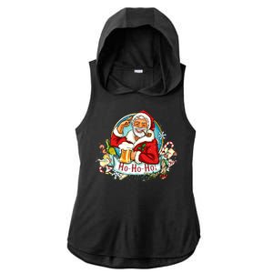 Ho-Ho-Ho Drinking Smoking Santa Claus Christmas Ladies PosiCharge Tri-Blend Wicking Draft Hoodie Tank