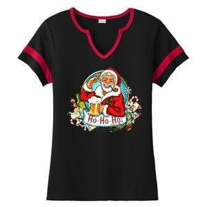 Ho-Ho-Ho Drinking Smoking Santa Claus Christmas Ladies Halftime Notch Neck Tee