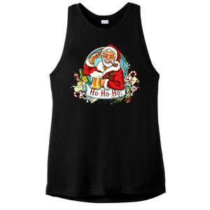 Ho-Ho-Ho Drinking Smoking Santa Claus Christmas Ladies PosiCharge Tri-Blend Wicking Tank