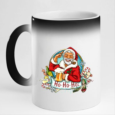 Ho-Ho-Ho Drinking Smoking Santa Claus Christmas 11oz Black Color Changing Mug