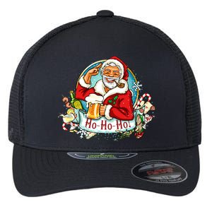 Ho-Ho-Ho Drinking Smoking Santa Claus Christmas Flexfit Unipanel Trucker Cap