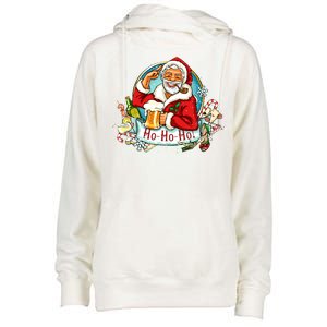 Ho-Ho-Ho Drinking Smoking Santa Claus Christmas Womens Funnel Neck Pullover Hood