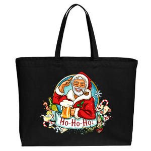 Ho-Ho-Ho Drinking Smoking Santa Claus Christmas Cotton Canvas Jumbo Tote