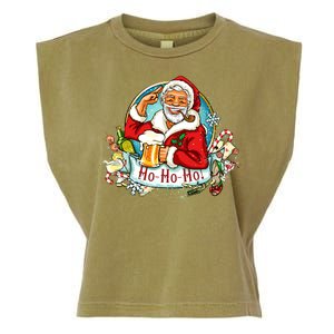 Ho-Ho-Ho Drinking Smoking Santa Claus Christmas Garment-Dyed Women's Muscle Tee