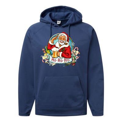 Ho-Ho-Ho Drinking Smoking Santa Claus Christmas Performance Fleece Hoodie