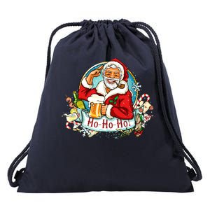 Ho-Ho-Ho Drinking Smoking Santa Claus Christmas Drawstring Bag