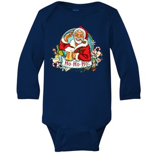 Ho-Ho-Ho Drinking Smoking Santa Claus Christmas Baby Long Sleeve Bodysuit