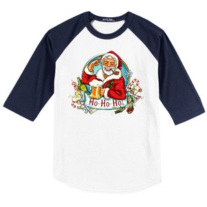 Ho-Ho-Ho Drinking Smoking Santa Claus Christmas Baseball Sleeve Shirt