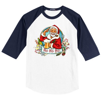 Ho-Ho-Ho Drinking Smoking Santa Claus Christmas Baseball Sleeve Shirt