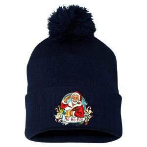 Ho-Ho-Ho Drinking Smoking Santa Claus Christmas Pom Pom 12in Knit Beanie