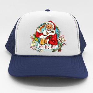 Ho-Ho-Ho Drinking Smoking Santa Claus Christmas Trucker Hat