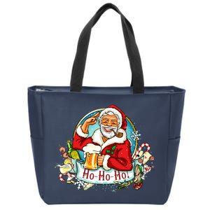 Ho-Ho-Ho Drinking Smoking Santa Claus Christmas Zip Tote Bag