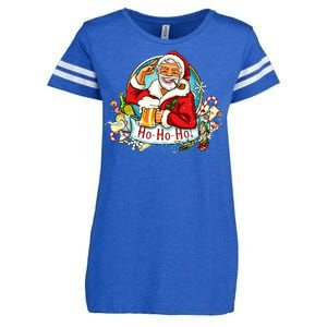 Ho-Ho-Ho Drinking Smoking Santa Claus Christmas Enza Ladies Jersey Football T-Shirt