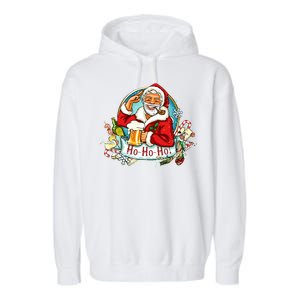 Ho-Ho-Ho Drinking Smoking Santa Claus Christmas Garment-Dyed Fleece Hoodie