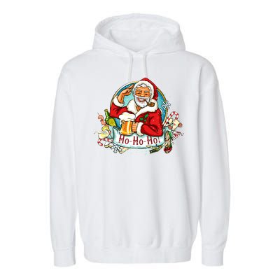 Ho-Ho-Ho Drinking Smoking Santa Claus Christmas Garment-Dyed Fleece Hoodie