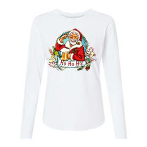 Ho-Ho-Ho Drinking Smoking Santa Claus Christmas Womens Cotton Relaxed Long Sleeve T-Shirt