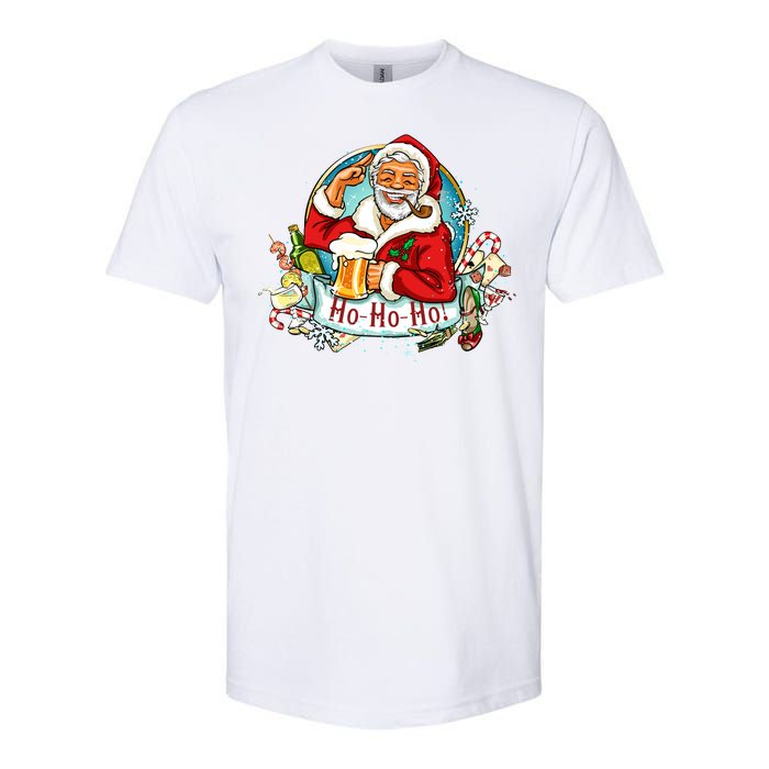 Ho-Ho-Ho Drinking Smoking Santa Claus Christmas Softstyle CVC T-Shirt