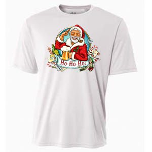 Ho-Ho-Ho Drinking Smoking Santa Claus Christmas Cooling Performance Crew T-Shirt