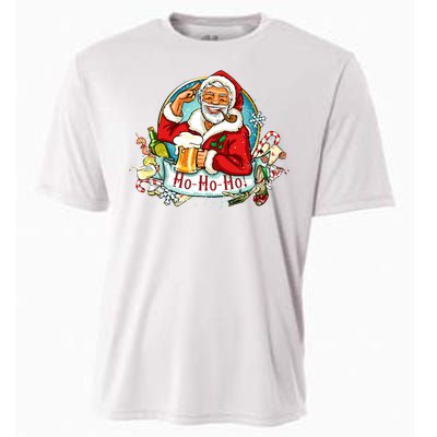 Ho-Ho-Ho Drinking Smoking Santa Claus Christmas Cooling Performance Crew T-Shirt