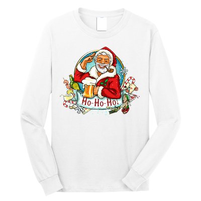 Ho-Ho-Ho Drinking Smoking Santa Claus Christmas Long Sleeve Shirt