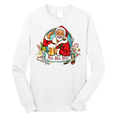 Ho-Ho-Ho Drinking Smoking Santa Claus Christmas Long Sleeve Shirt