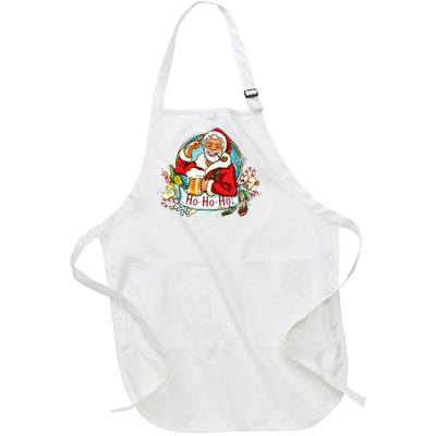 Ho-Ho-Ho Drinking Smoking Santa Claus Christmas Full-Length Apron With Pockets