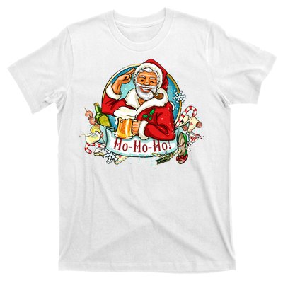 Ho-Ho-Ho Drinking Smoking Santa Claus Christmas T-Shirt