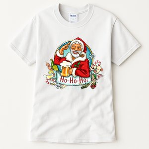 Ho-Ho-Ho Drinking Smoking Santa Claus Christmas Tall T-Shirt