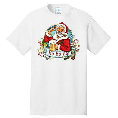 Ho-Ho-Ho Drinking Smoking Santa Claus Christmas Tall T-Shirt