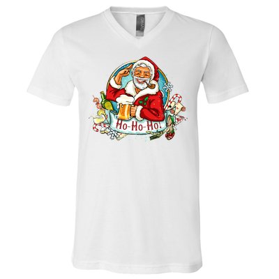 Ho-Ho-Ho Drinking Smoking Santa Claus Christmas V-Neck T-Shirt