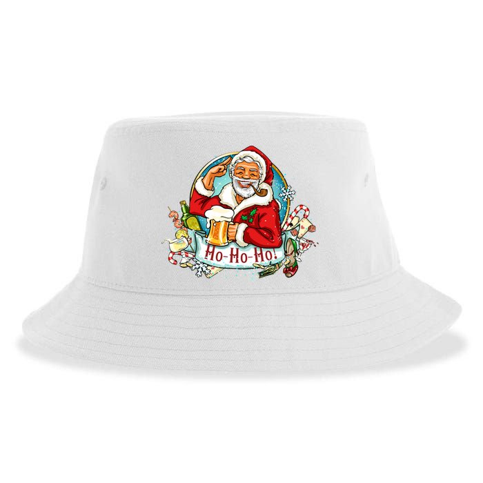 Ho-Ho-Ho Drinking Smoking Santa Claus Christmas Sustainable Bucket Hat